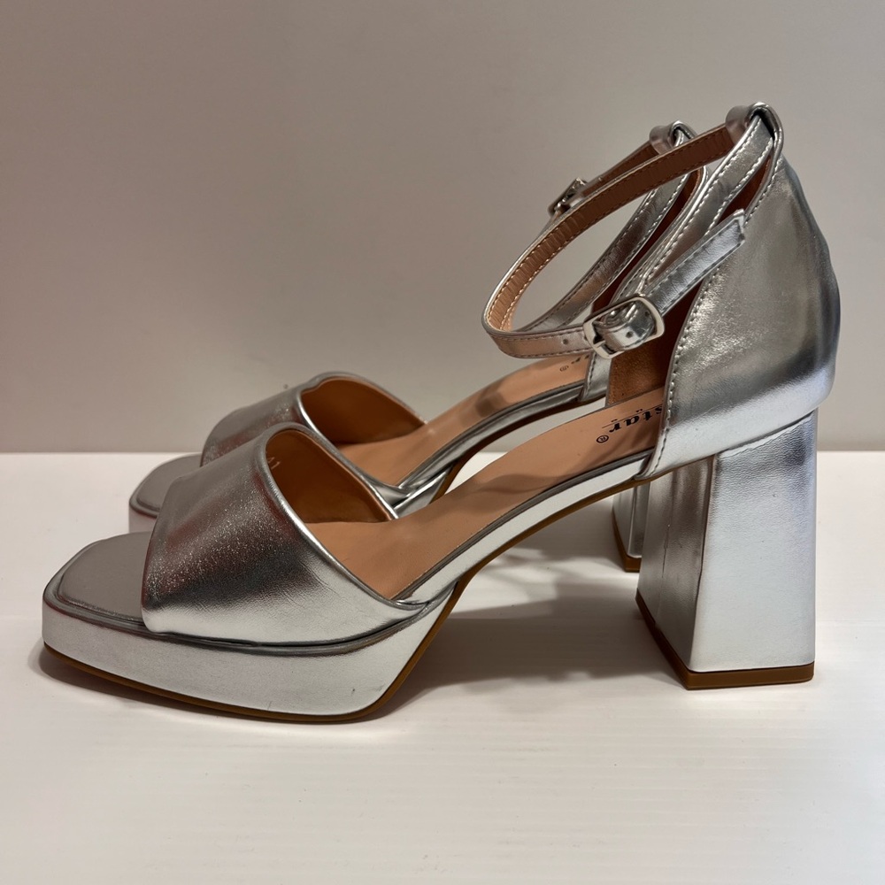 Silver Platform Block Heel Sandals, size 10, NWT